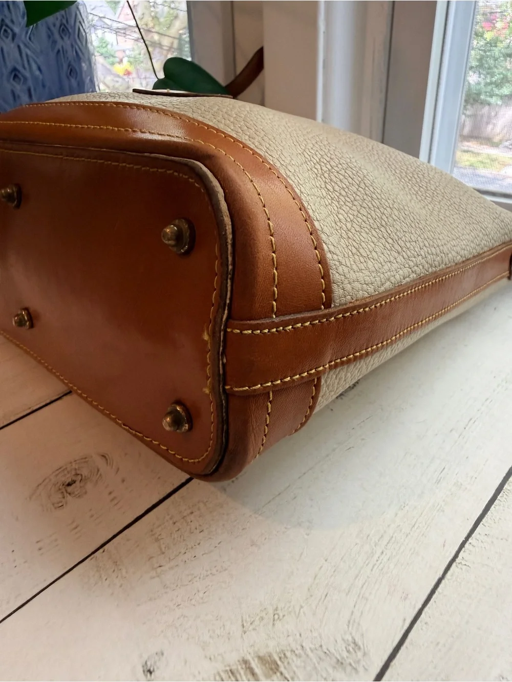 Dooney & Bourke | Vintage Cream & Tan All-Weather Pebbled Leather Shoulder Bag